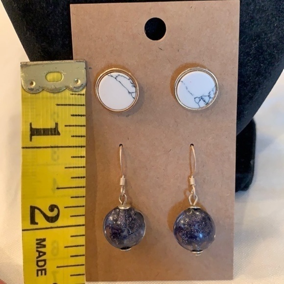 💐5/25 2 pair earrings faux marble disc stud - Picture 3 of 5